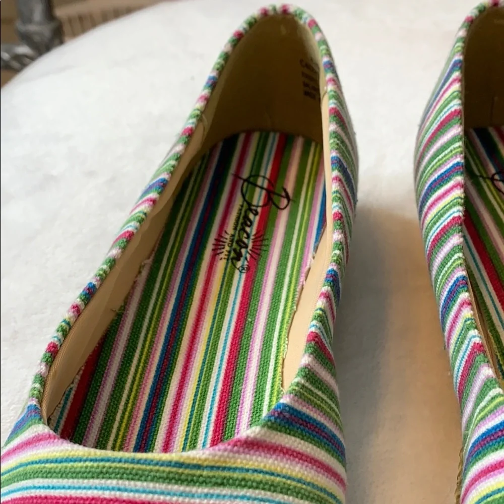 Beacon Multi Colorful Striped Espadrilles Wedges size 8.5 NARROW shoes